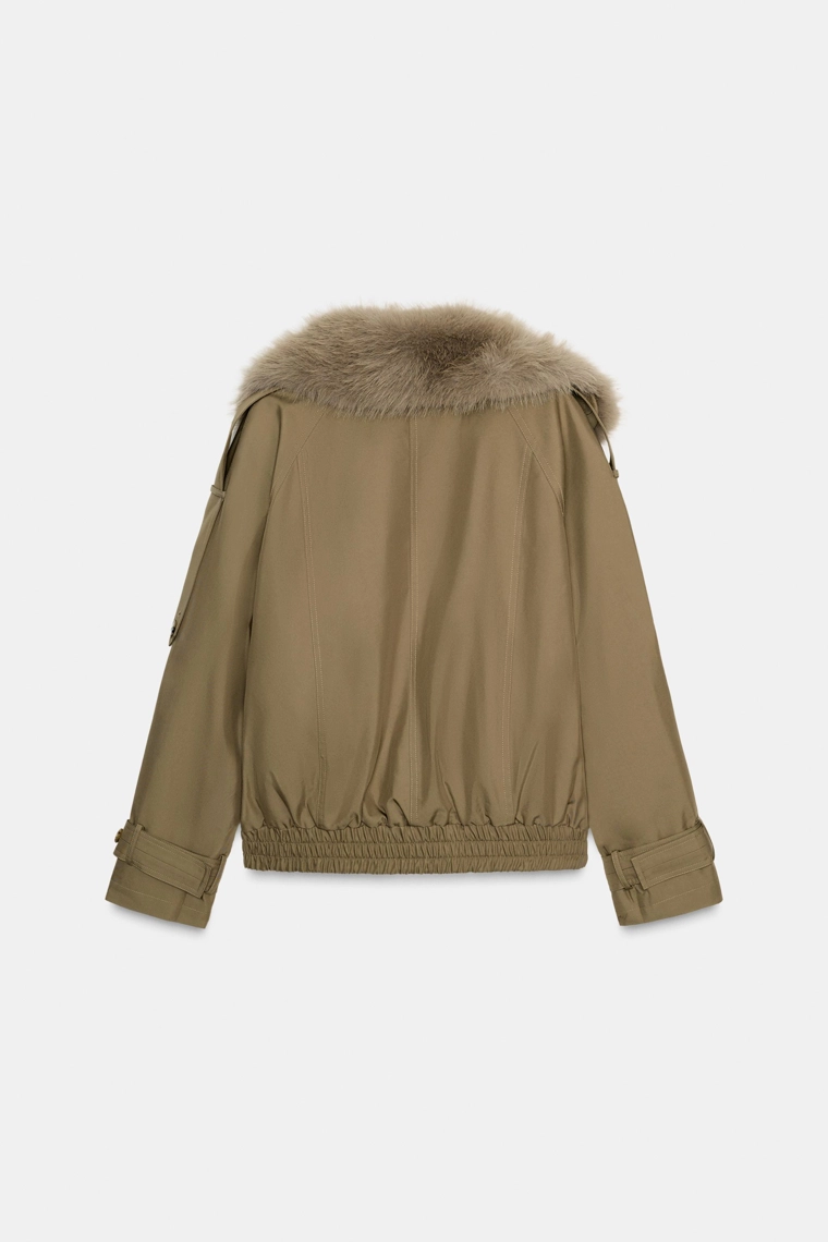 Куртка-тренч из стеганого материала с отделкой из искусственного меха zw коллекция