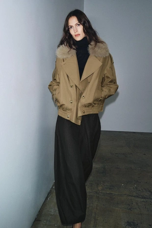 Стеганое пальто с воротником из искусственного меха — ZW COLLECTION