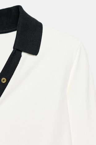 Топ поло из ткани INTERLOCK с контрастной отделкой- Заказать в России