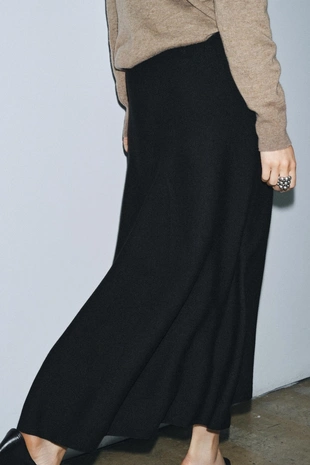 Black | 1822/001/800 - Zara Трикотажная расклешенная юбка миди