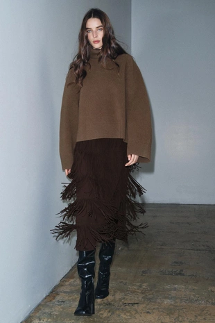 Brown | 4786/318/700 - Zara Юбка-карандаш с бахромой — ZW COLLECTION