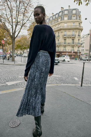 blue/black | 3897/191/030 - Zara Юбка миди с принтом и ремнем