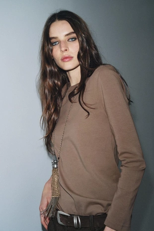 Купить Zara Футболка INTERLOCK с длинными рукавами