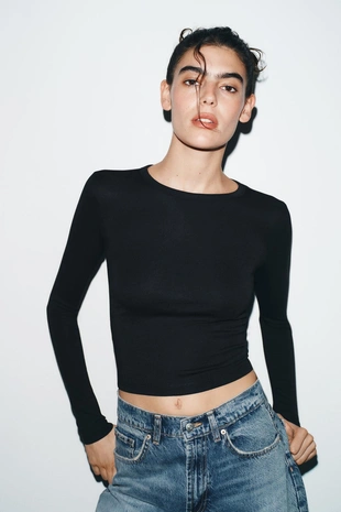 Black | 4424/819/800 - Zara Футболка с длинными рукавами