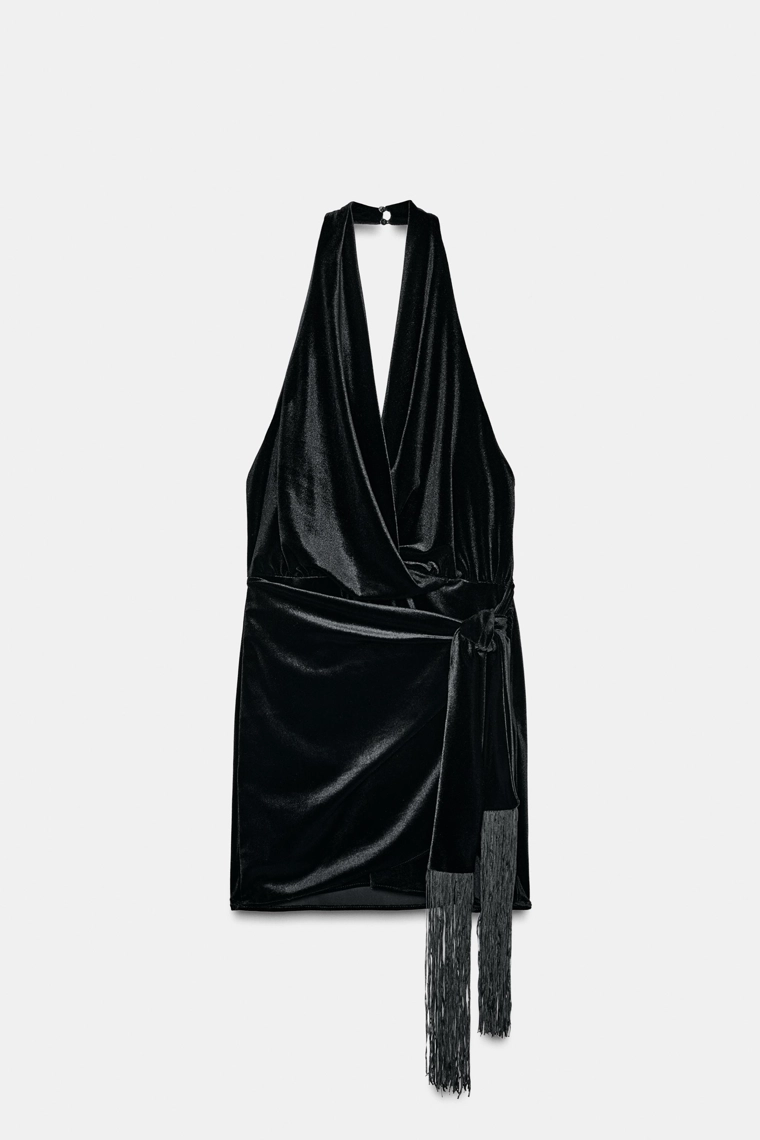 Шелковое короткое платье с бахромой