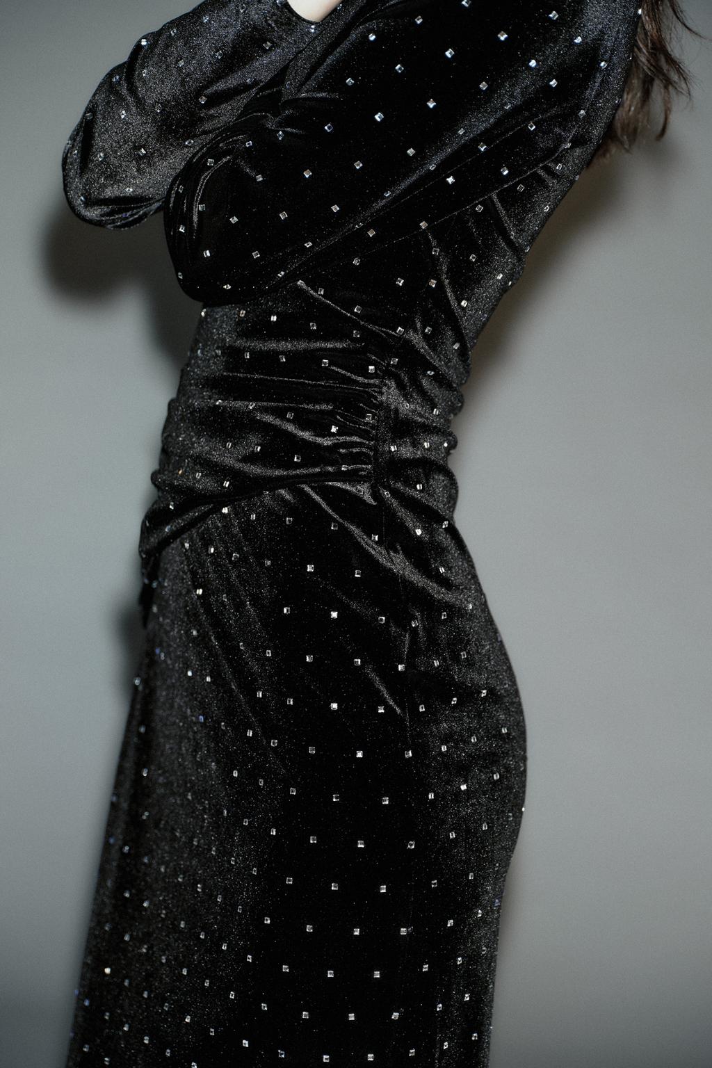 БАРХАТНОЕ ПЛАТЬЕ МИДИ С БЛЕСТКАМИ