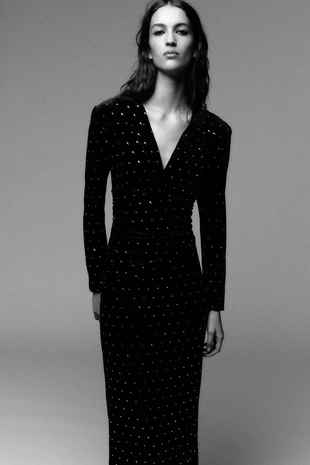 Бархатное платье миди с блестками- Заказать в России