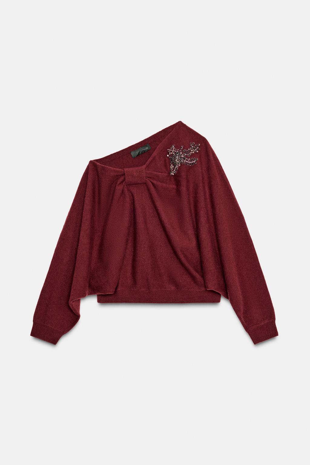 АСИММЕТРИЧНЫЙ СВИТЕР С ОТДЕЛКОЙ ИЗ СТРАЗ