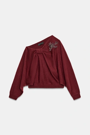 Асимметричный свитер с отделкой из страз- Заказать в России