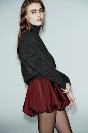 Dark grey | 2142/263/922 - Zara Мягкий трикотажный свитер с воротником-стойкой