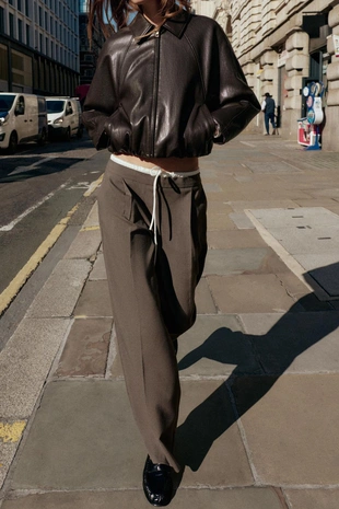 Mocha | 1608/125/761 - Zara Брюки с широкими штанинами и двойным поясом