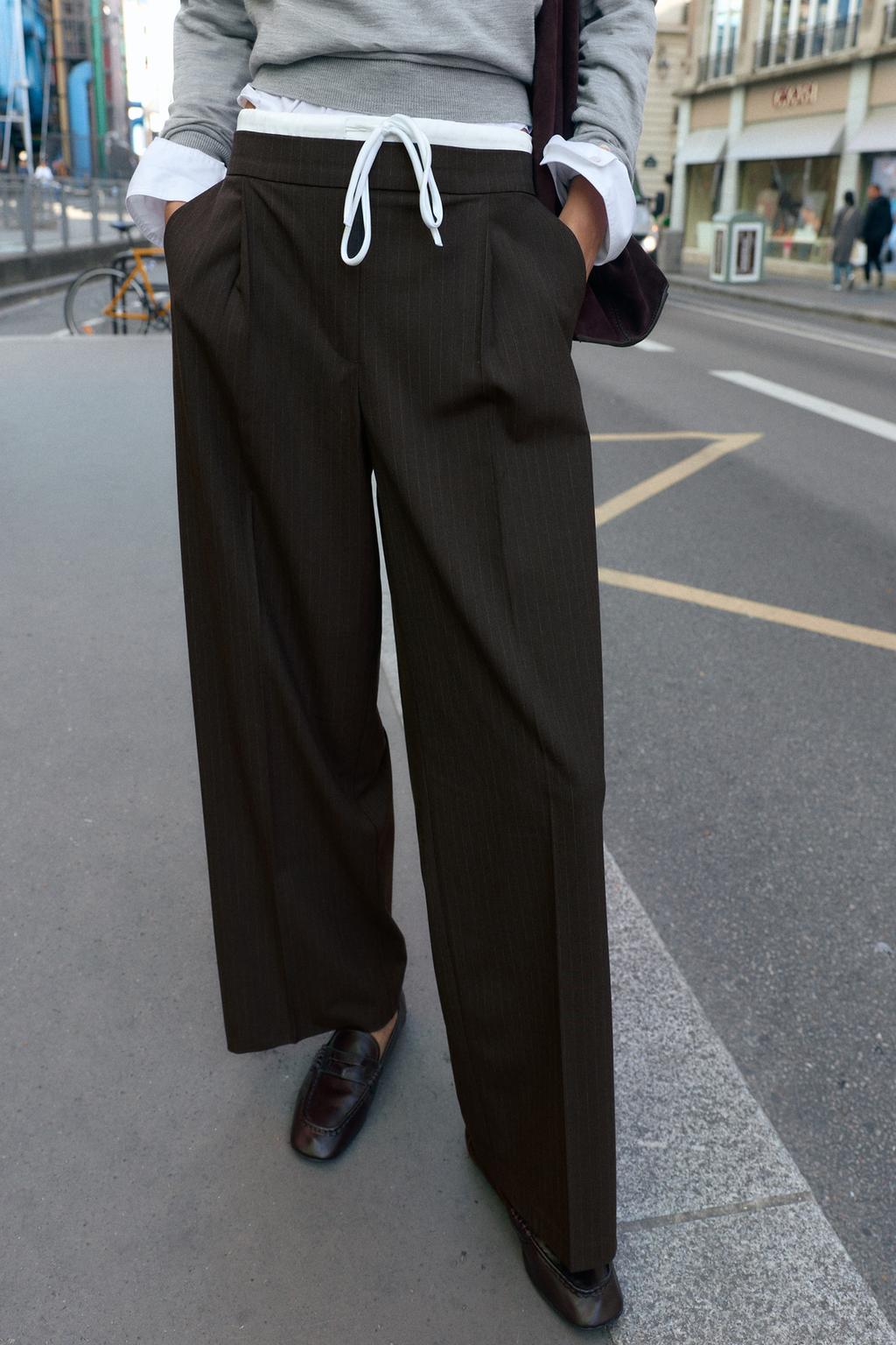 БРЮКИ С ШИРОКИМИ ШТАНИНАМИ И ДВОЙНЫМ ПОЯСОМ