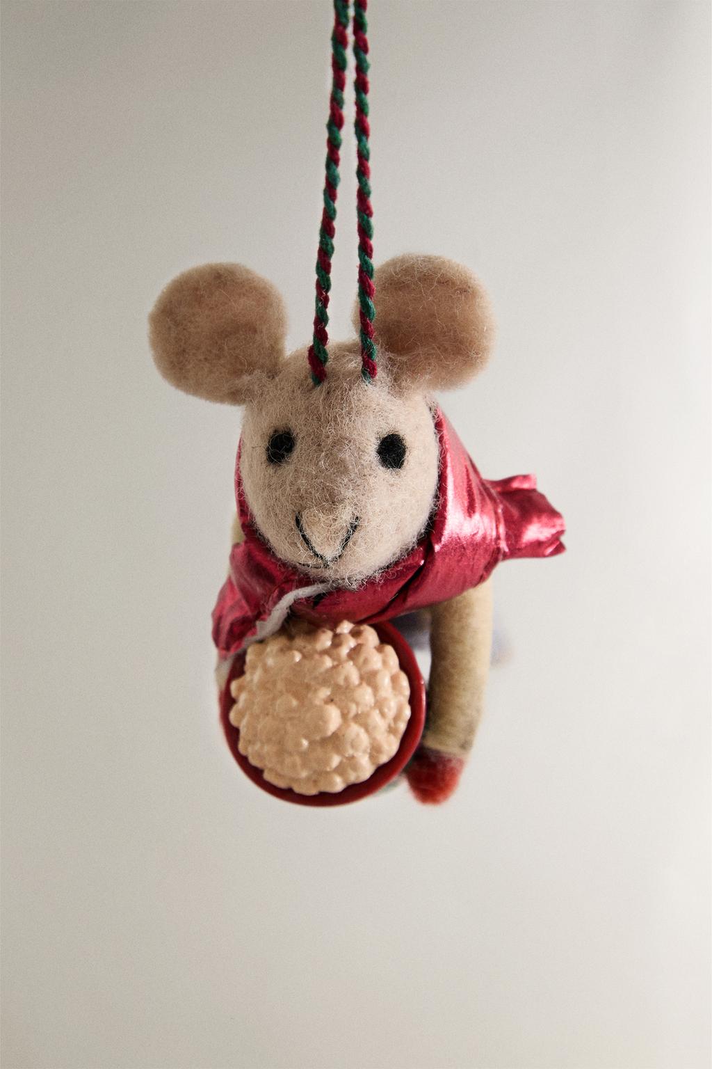 Рождественское украшение для елки из шерсти с мышкой и попкорном