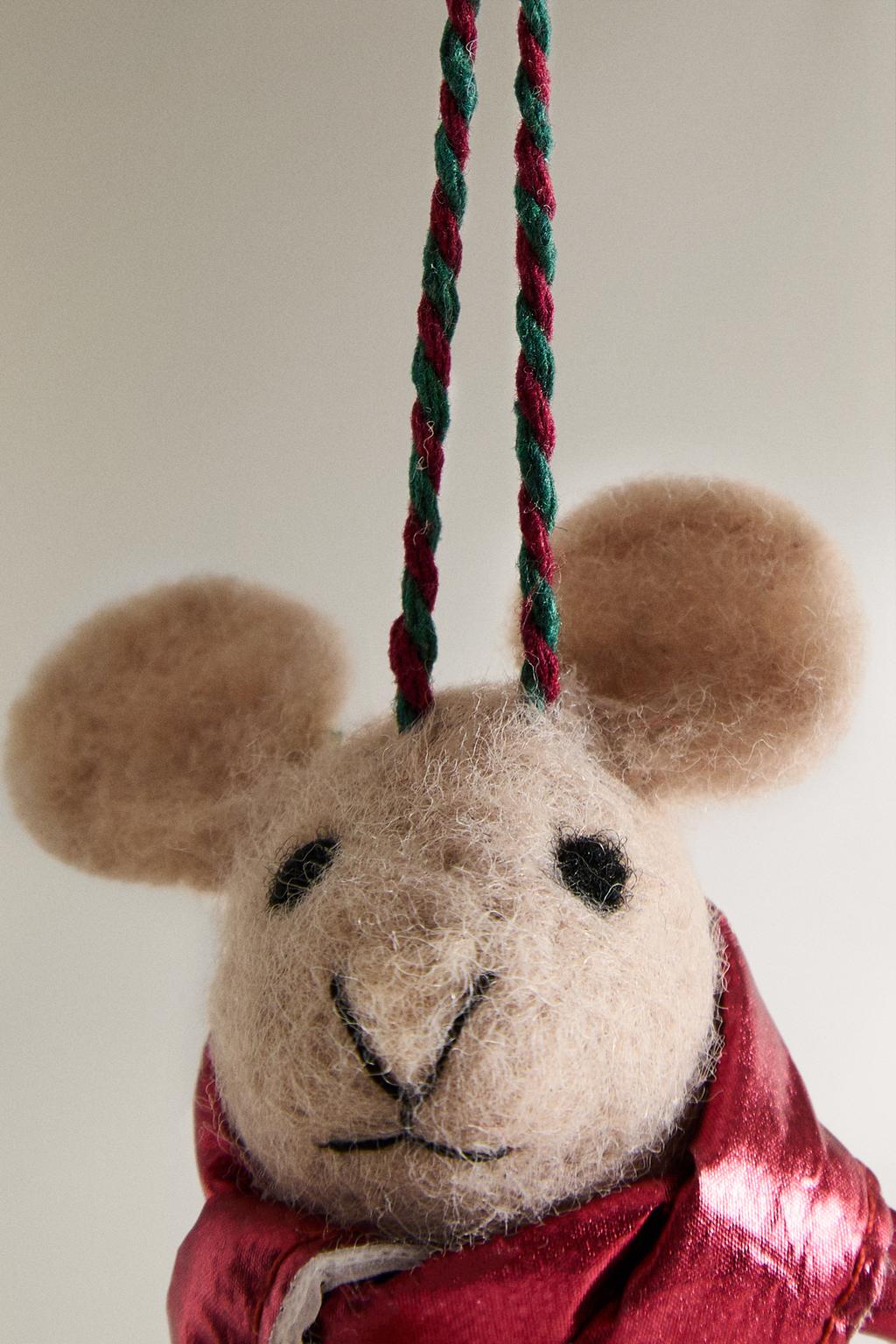 Рождественское украшение для елки из шерсти с мышкой и попкорном