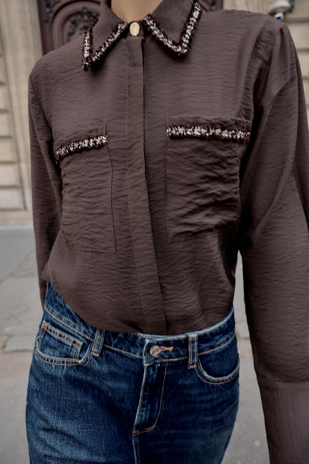 РУБАШКА С ОКАНТОВКОЙ И РЕЛЬЕФНЫМ УЗОРОМ