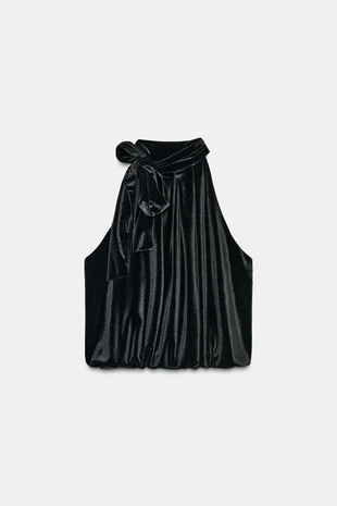 Бархатный топ-баллон с бантом- Заказать в России