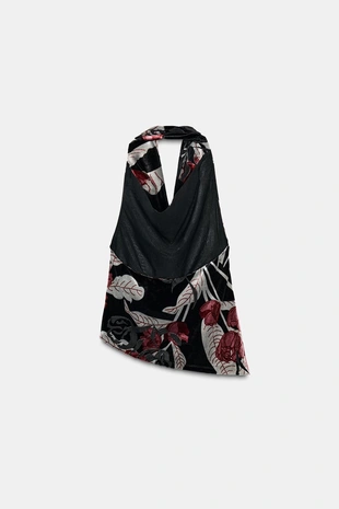 Топ с горловиной халтер и бахромой из бархата- Заказать в России