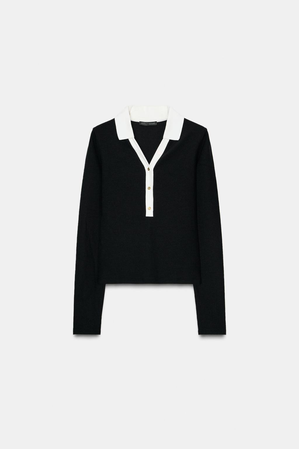 ТОП ПОЛО ИЗ ТКАНИ ИНТЕРЛОК С КОНТРАСТНЫМИ ЭЛЕМЕНТАМИ