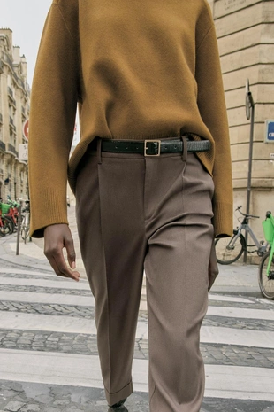 Brown marl | 4387/271/724 - Zara Брюки с отворотами и ремнем