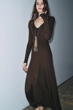 Купить Zara Длинное платье с V-образным вырезом