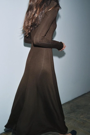 Brown | 4174/764/700 - Zara Длинное платье с V-образным вырезом