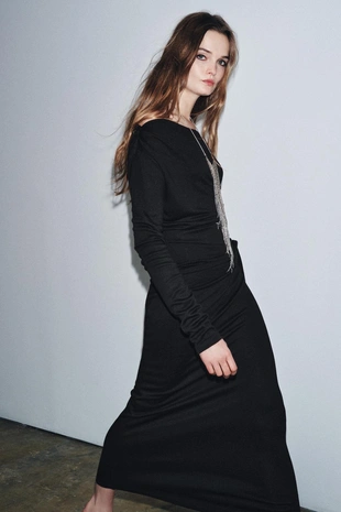 Black | 2298/616/800 - Zara Мягкое платье с брошью