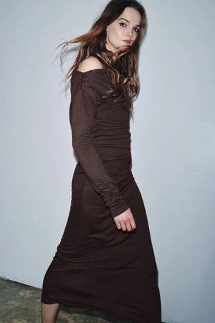 Brown | 2298/616/700 - Zara Мягкое платье с брошью