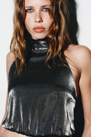 Black | 6929/366/800 - Zara Эластичный топ с горловиной халтер