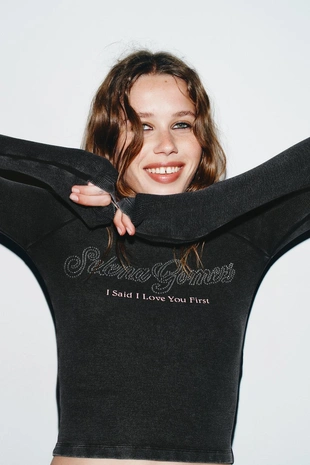 Anthracite grey | 1277/009/807 - Zara Футболка в рубчик SELENA GOMEZ