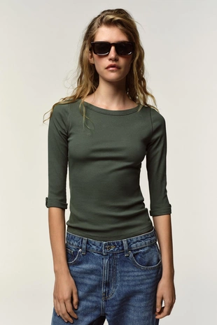 Купить Zara Футболка в рубчик с пуговицами