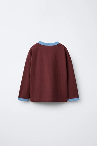 Burgundy | 5048/542/605 - Zara Набор из двух однотонных футболок с окантовкой