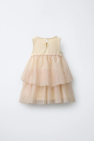 Купить Zara Комбинированное платье из полупрозрачной ткани с блестками