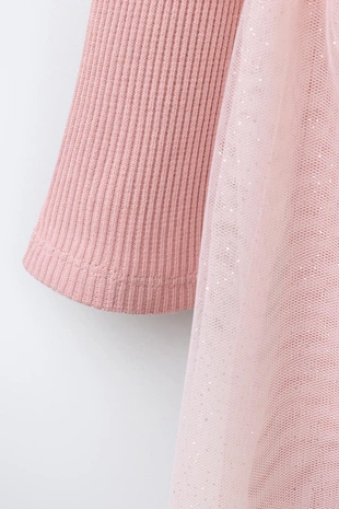 Pastel pink | 5767/545/621 - Zara Комбинированное платье из туля с блёстками
