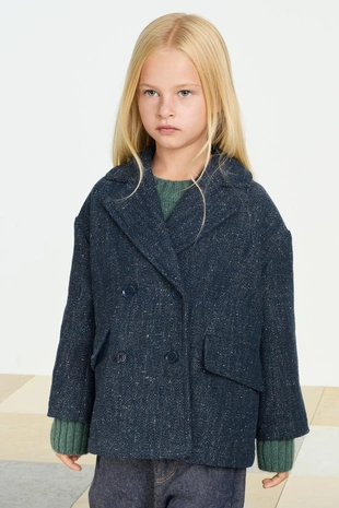 Пальто из меланжевой ткани с лацканами- Заказать в России