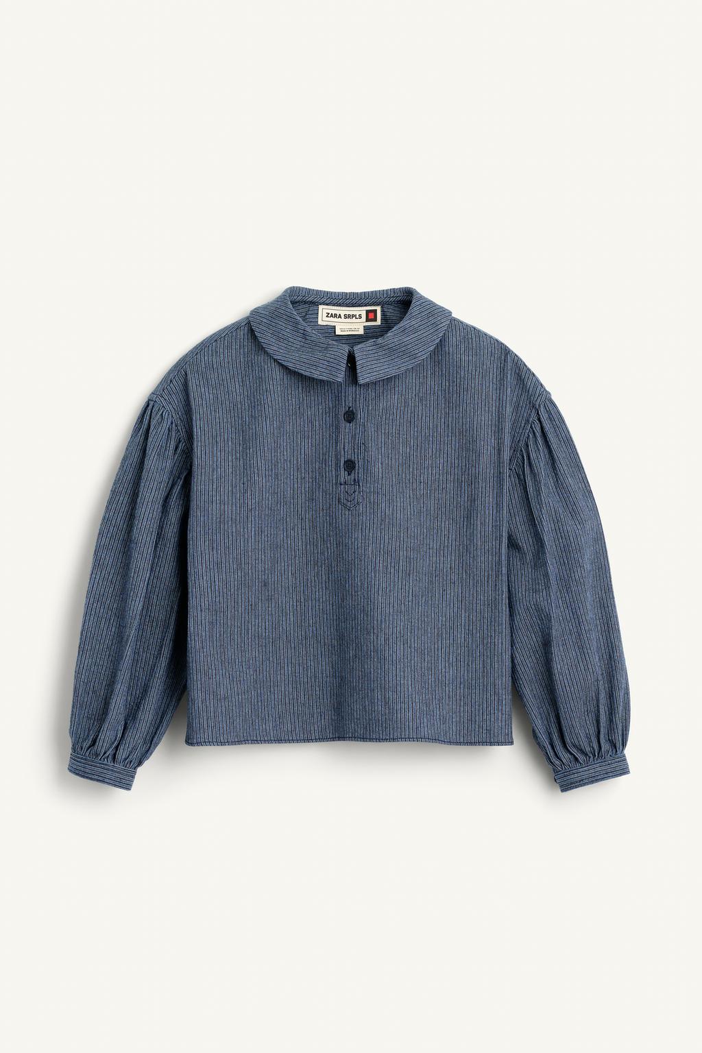 Рубашка в полоску с воротником-петерпан и длинными рукавами с пышными манжетами на пуговицах