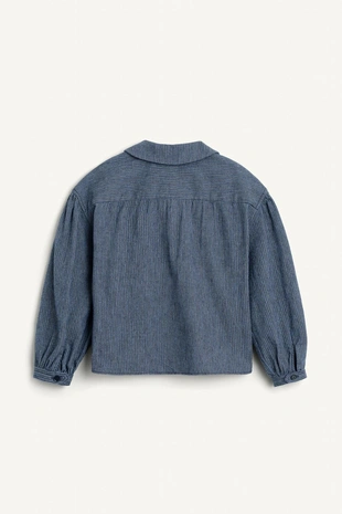 Рубашка в полоску с воротником-петерпан и длинными рукавами с пышными манжетами на пуговицах- Заказать в России