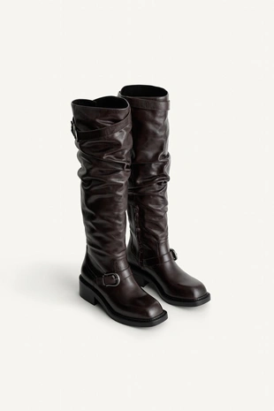 Кожаные сапоги с пряжками- Заказать в России