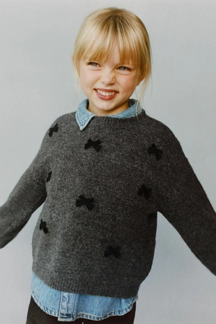 Вязаный джерси с бантами флок- Заказать в России