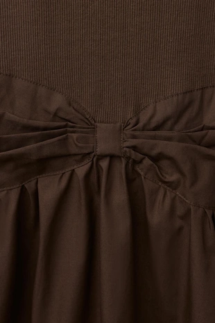 Комбинированное платье в рубчик с бантом