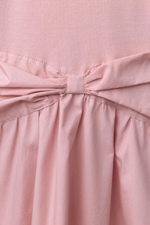 Комбинированное платье в рубчик с бантом