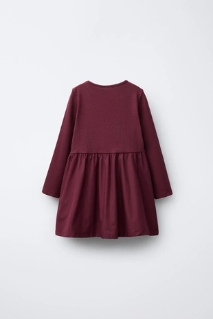 Комбинированное платье в рубчик с бантом- Заказать в России