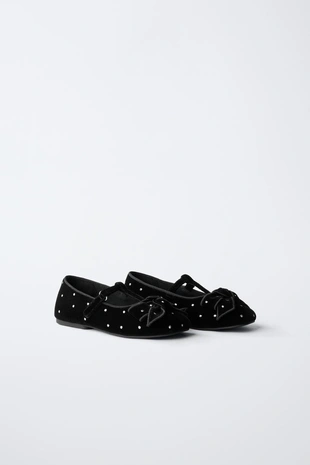 Бархатные балетки с бантом- Заказать в России