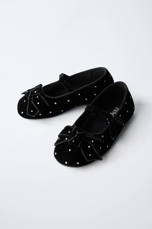 Бархатные балетки с бантом- Заказать в России