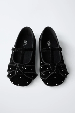 Бархатные балетки с бантом- Заказать в России