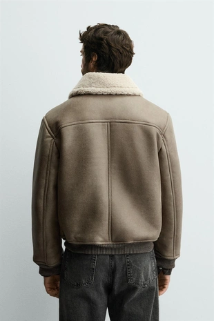 Khaki | 6318/409/505 - Zara Дубленка из искусственной кожи