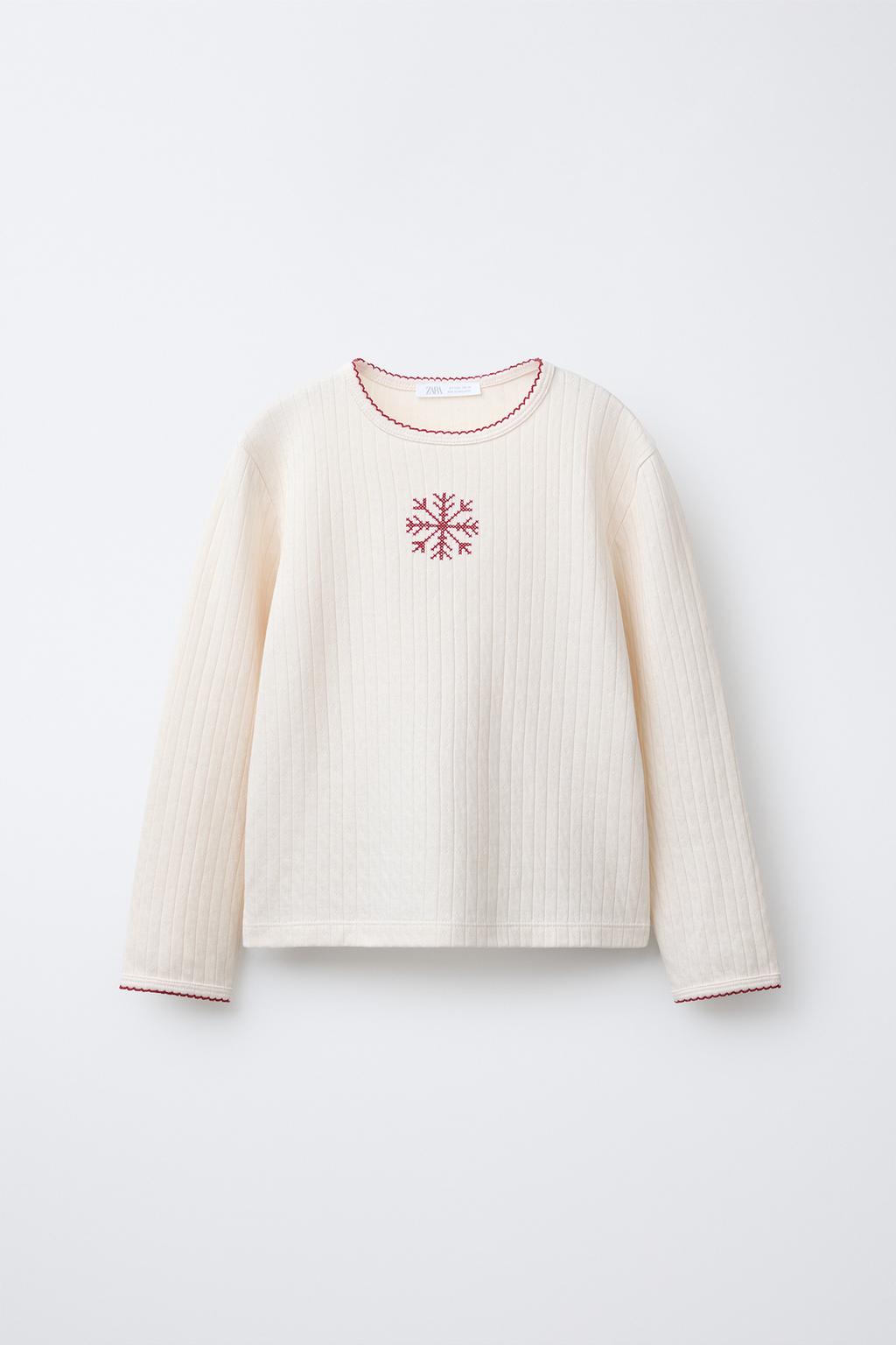 6-14 ЛЕТ/ПИЖАМА «СНЕЖИНКА» С ВЫШИВКОЙ КРЕСТИКОМ И ПОЛОСКАМИ