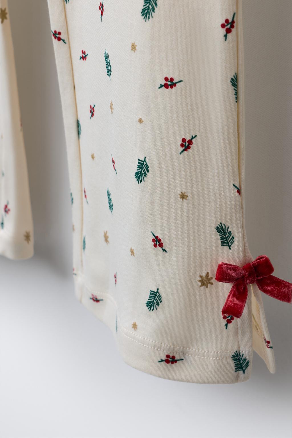 6-14 ЛЕТ/ ПИЖАМА С ПРИНТОМ «ДЕРЕВО» И БАРХАТНЫМИ БАНТИКАМИ