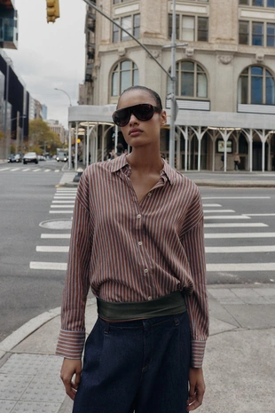 Рубашка оверсайз из поплина в полоску- Заказать в России