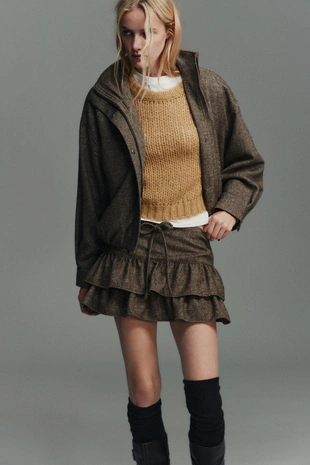 Куртка в елочку из смесовой шерсти- Заказать в России