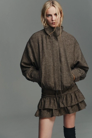 Куртка в елочку из смесовой шерсти- Заказать в России